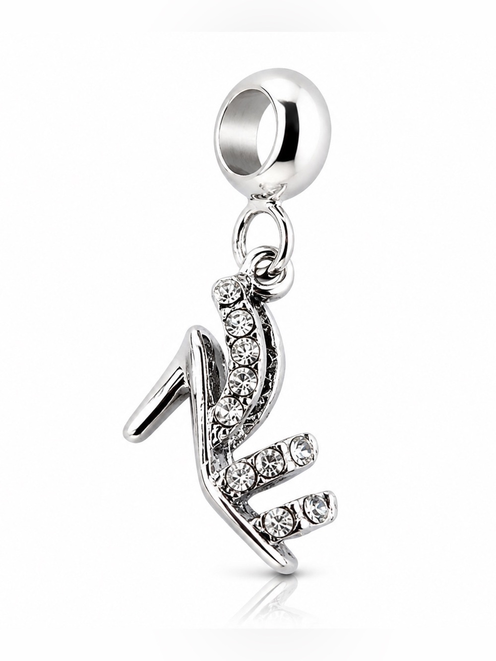 Silver Sandal Rhinestone High Heel Dangle Charm Pandora Compatible